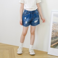 보누맘 아동용 블루레이크 스크래치 숏 청바지