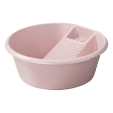 一體成型加厚多功能洗衣板水盆 大圓款 PP材質 48x48x14公分 防滑穩固 加大容量, 粉色, 1個