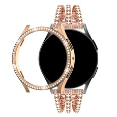 Space Shield Galaxy Watch 4 44 毫米 40 毫米兼容 Shine Cubic 三重金屬錶帶 + Shine Cubic 保險槓盒 2 種 2 合 1 套裝, 玫瑰金