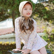 이유몽 여아용 비니키 프릴 수모 플라워 수영복 세트
