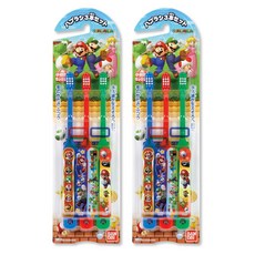 BANDAI 兒童用軟毛牙刷 附貼紙 超級瑪利歐 日本製造, 瑪利兄弟 藍色 + 紅色 + 綠色, 3件, 2組