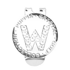 퍼피아 골프 스와로브스키 이니셜 볼 마커 자석 클립 세트, 크리스털W, 1개