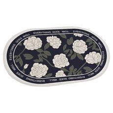 快豹 北歐簡約浴室橢圓吸水地毯, 藍底白花, 1個