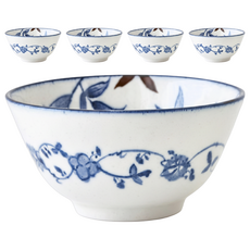 JUST HOME 彩卉陶瓷飯碗 日本製 03018A 4.7吋, 5個, 白色/藍色