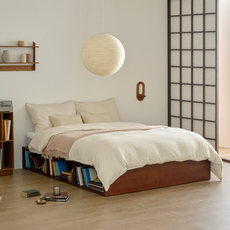 에스엘큐케이 호보 원목 책장 침대 + 하이브리드 매트리스 세트 방문설치, 월넛