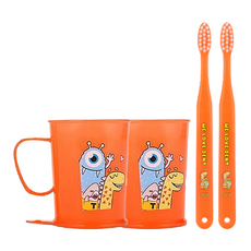 加寬兒童異想牙刷+口杯套組6-8歲橙色, 2組