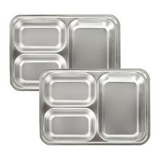 kitchen U Camping Sketch 不鏽鋼3格深型分隔餐盤, 銀色, 2個
