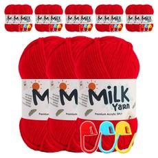 니뜨 밀크얀 뜨개실 50g x 3p + 단수링 3p 세트, 6세트, 10레드 + 랜덤 발송