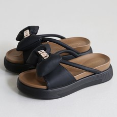 단골언니 여성용 라일락 쿠션리본 키높이 뮬 슬리퍼 5cm