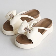 dangolunni 女款丁香紫緩震蝴蝶結增高穆勒拖鞋 5cm, 245, 象牙白