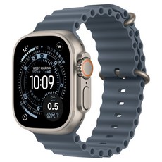 Apple 2025 Apple Watch Ultra3 原色鈦金屬, GPS + 行動網路, 錨藍色海洋錶帶, 49mm