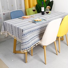 인아트 식탁보, 에스닉 블루 수술, 1개, 110 x 110 cm