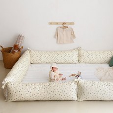 PRIELLE Humming 純棉含棉芯防撞床圍靠墊 4件組, 象牙白