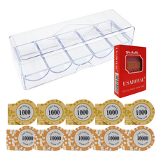 Dassadotcom 拉斯維加斯撲克籌碼 100p + 壓克力盒 + 皇家卡牌 A5 套組, 1套, 混合顏色