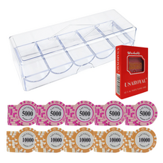 Dassadotcom 拉斯維加斯撲克籌碼 100p + 壓克力盒 + 皇家卡牌 A4套組, 1套, 混合顏色