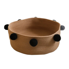 Treccia 絨球圓形編織寵物窩 棉線材質, 棕色, 1個