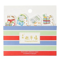 長條便利貼 水產海鮮 貓咪造型 可移除黏性紙 15張入, 1入