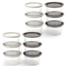 NIneware 現代 Barobap 微波爐圓形密封容器, 4組, 象牙白 3個+灰色 3個