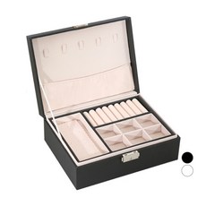 OfMIN 皮革雙層飾品收納盒, 1個, 黑色