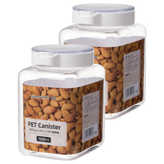 SHIMOYAMA PET廚房按壓快掀式食材透明密封罐 1.5L, 2組, 容器 + 蓋子