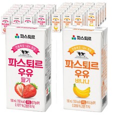 파스퇴르 우유 바나나 190ml 24p + 딸기 190ml 24p, 48팩