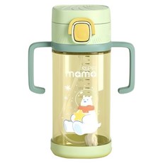 萌趣防噴寶寶學飲杯/PPSU兒童水杯/嬰兒吸管水壺/兒童直飲吸管杯, 1個, 綠色, 350ml