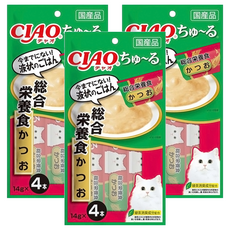 INABA CIAO 啾嚕肉泥-綜合營養配方SC-158 14g x 4本, 鰹魚, 56g, 3袋