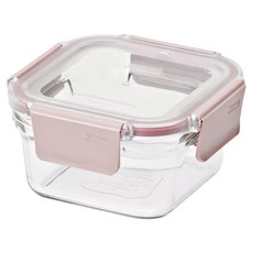 Glasslock 正方型強化玻璃烤箱用保鮮盒 櫻花粉 440ml, 1個, 1 個容器 + 1 個蓋子