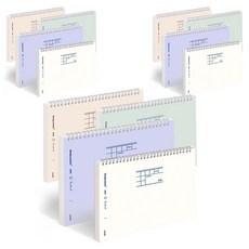 MUNID It spring 3分割網格彩色橫式筆記本 4種套組, 3套, 柔和米色, 象牙白, 甜美紫色, 綠茶色