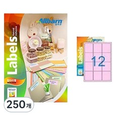 올바른라벨 칼라라벨 연분홍 레이저 잉크젯공용, 12칸, 250개