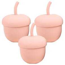 베이비팜 유아용 흘림방지 도토리 실리콘 빨대컵, Pink, 3개, 200ml