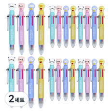 팝콘팬시 모쿠쿠 피규어 6색 볼펜 0.5mm 4종 x 6p 세트, 핑크, 퍼플, 옐로우, 민트, 2세트