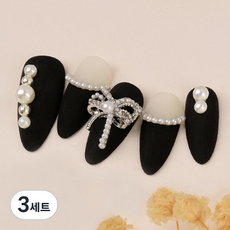 쿼르디 레트로 리본 진주 네일파츠 4종 x 2p 세트, 3세트, 혼합색상