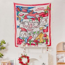 ASPASIA 聖誕節布質海報 + LED星星燈串 + 字母掛旗, 卡通聖誕老人與貓