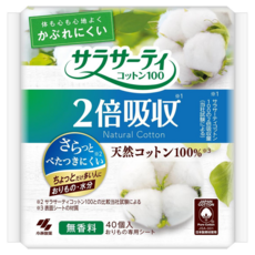 KOBAYASHI 小林製藥 棉花衛生棉 兩倍吸收 無香料, 40片, 1包, S