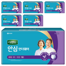 디펜드 남녀공용 안심플러스 언더웨어 성인기저귀, 중형, 18개입, 6개