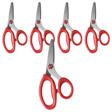 FLOWER MONACO 兒童手工刀片剪刀, 圓潤刀頭設計, ABS環保樹脂+不鏽鋼刀片, 紅色, 5支