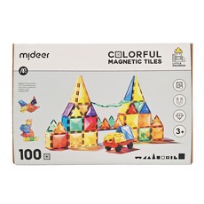 mideer 多彩透光磁力片 100p 3歲以上, 100片, 1盒, 多彩透光