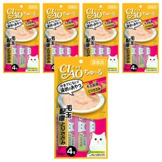 INABA CIAO 啾嚕 化毛配方肉泥, 條狀包裝設計, 添加綠茶成分, 雞肉, 56g, 5袋