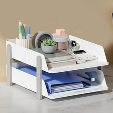 마켓플랜 레이어드 다용도 A4 서류 수납 선반 2단, 그레이, 1개