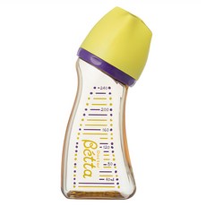 Betta 寬口防脹氣奶瓶 Brain WS2 PPSU, 日本職人手工製作, 專利曲線瓶身, 黃, 240ml, 1個