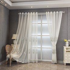 Mimisole 亮片點綴雪紡遮蔽簾 臥室客廳穿環式窗簾, 白色
