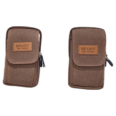 男生腰包 Set 2, 帆布材質, 附贈登山扣, 10 x 18 x 7cm, 咖啡色