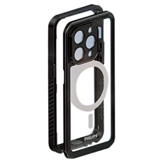 PHILIPS 飛利浦 磁吸式極限運動防水殼 iPhone 15 pro max, 黑色 + 透明, 1個