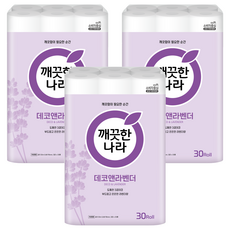 깨끗한나라 데코앤라벤더 3겹 고급롤화장지, 30m, 30개입, 3개