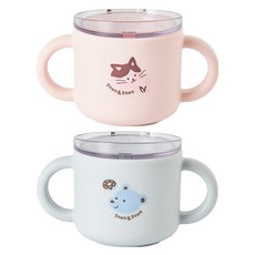 도노도노 실리콘 트레이닝 컵 2p, 1세트, 키티코튼핑크 + 테디코튼블루