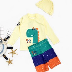 MOMA SONG 孩童恐龍印花防曬泳衣+泳褲+泳帽