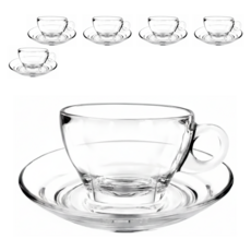 Ocean Glass 拿鐵咖啡杯盤組 260ml, 透明, 6組