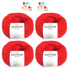 니뜨 허니 모헤어 실 25g x 2p + 단수링 5p 세트, 05 밝은빨강(실) + 랜덤발송(단수링), 2세트