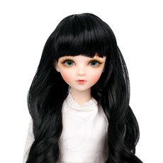 球形關節娃娃波浪捲假髮 60cm, 黑色的